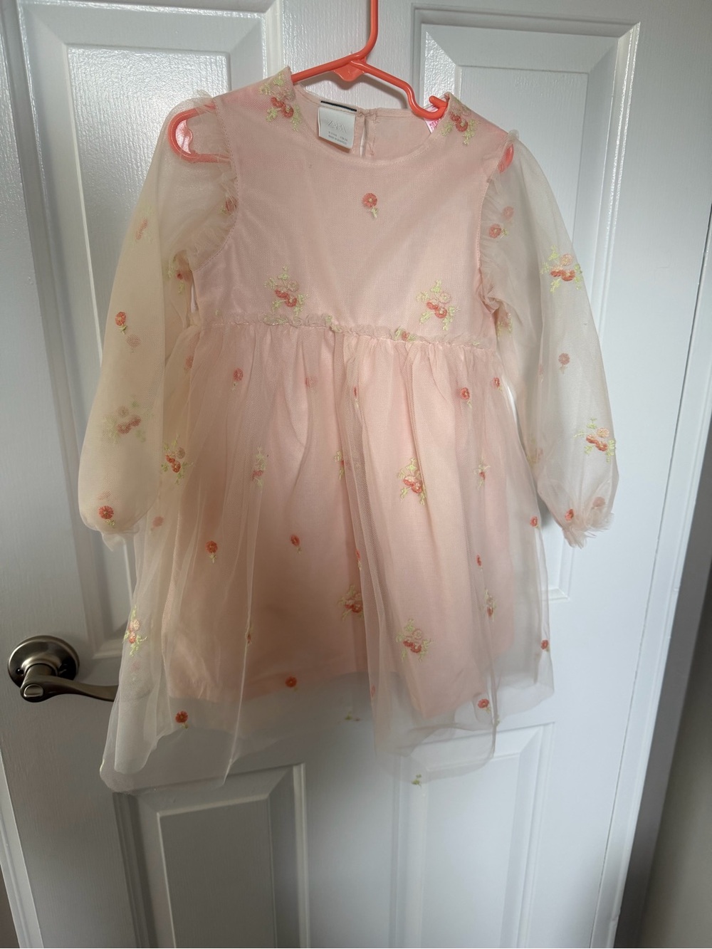 Zara Pale Pink Embroidered Tulle Party Dress